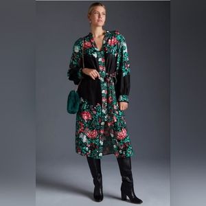 Anthropologie NWOT Women's Floral Midi Shirt Long Sleeve Dress
